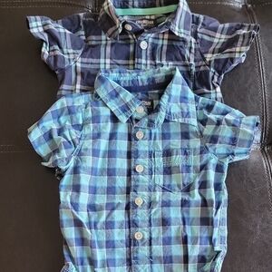 2 Pack OshKosh B'gosh Blue & Teal Plaid Short-Sleeve Button-Down Shirt